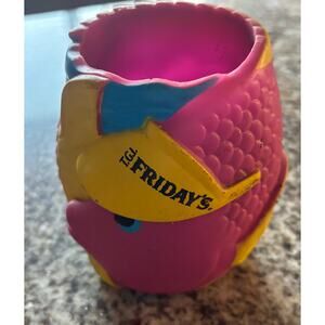 Vintage TGI Friday's Restaurant Rubber Drink Koozie TGIF Pink Yellow Blue Fish